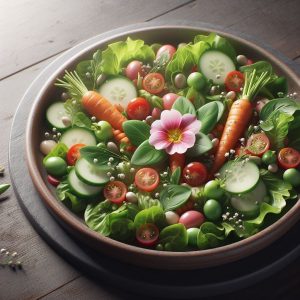 a-green-salad-with-a-pink-flower
